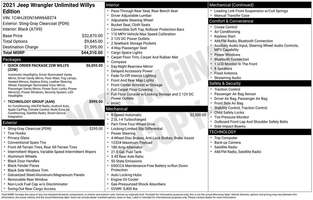2021 Jeep Wrangler Unlimited Willys