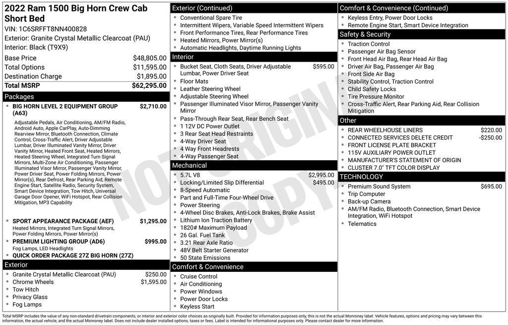 2022 RAM 1500 Big Horn Crew Cab 4x4 5'7' Box