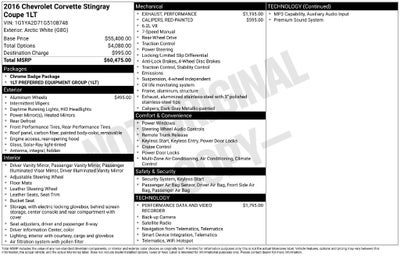 2016 Chevrolet Corvette Stingray 1LT