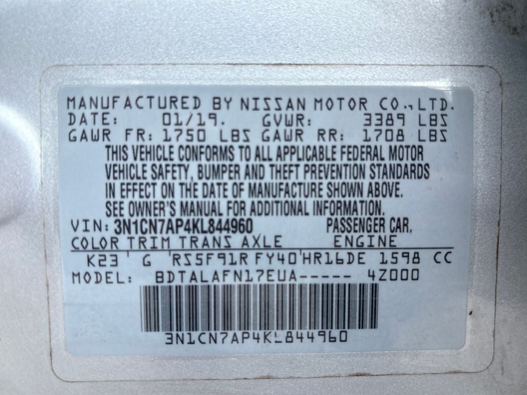 2019 Nissan Versa 1.6 S