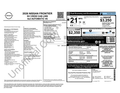 2026 Nissan Frontier Crew Cab SV Long Bed