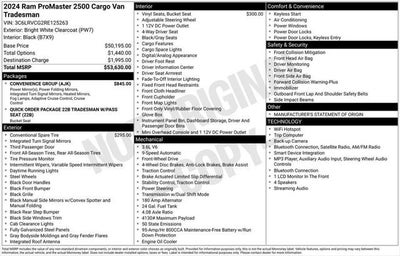 2024 RAM ProMaster 2500 Cargo Van Tradesman High Roof 136' WB w/Pass Seat