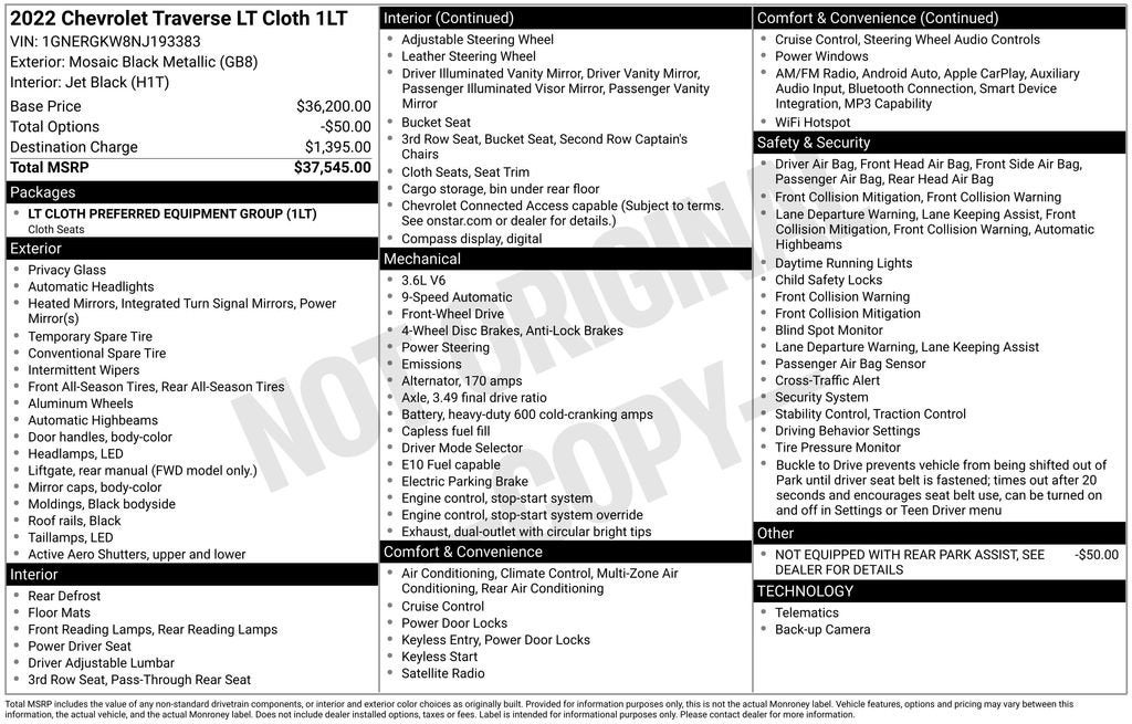 2022 Chevrolet Traverse LT Cloth