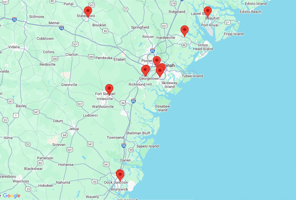 Map of Vaden Nissan of Hilton Head in Bluffton SC
